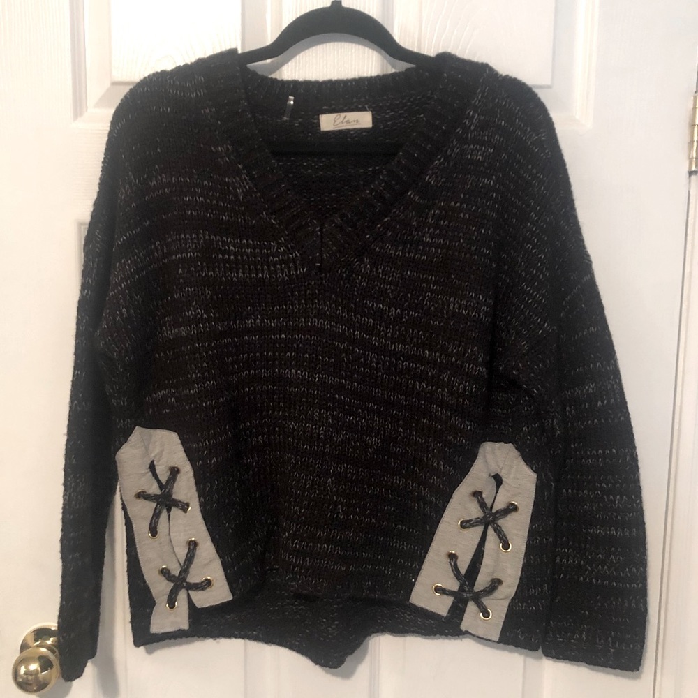 Black and Grey Knit V-neck Sweater